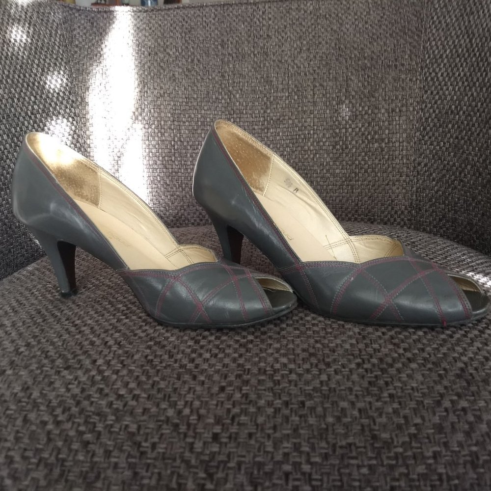 vintage 80s grey peep toe heels
